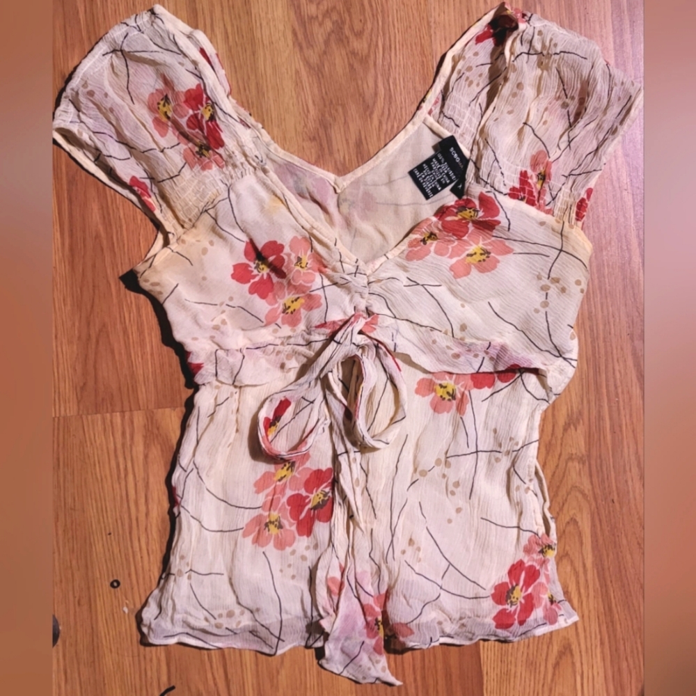 BCBG MaxAzria Chiffon Genuine Silk Cherry Blossom Floral Print With Front Tie XS